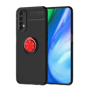 Newface Realme 7 Kılıf Range Yüzüklü Silikon - Siyah-Kırmızı