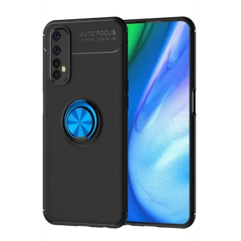 Newface Realme 7 Kılıf Range Yüzüklü Silikon - Siyah-Mavi