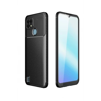 Newface Realme C21 Kılıf Auto Focus Karbon Kapak - Siyah