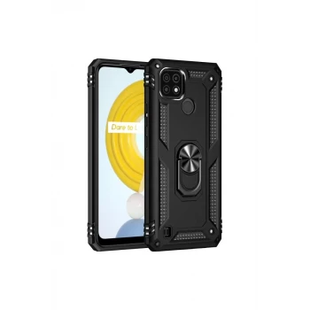 Newface Realme C21 Kılıf Sofya Yüzüklü Silikon Kapak - Siyah
