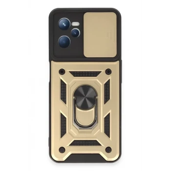 Newface Realme C35 Kılıf Pars Lens Yüzüklü Silikon - Gold