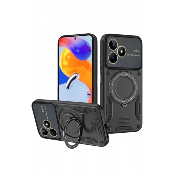 Newface Realme C53 Kılıf Joy Lens Standlı Kapak - Siyah