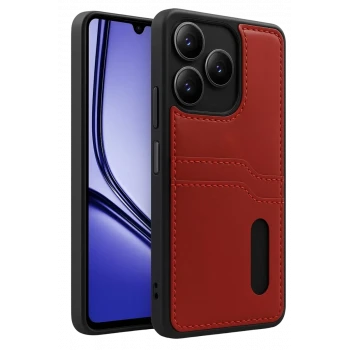 Newface Realme Note 50 4G Kılıf Sara Kartvizitli Deri Kılıf - Kırmızı