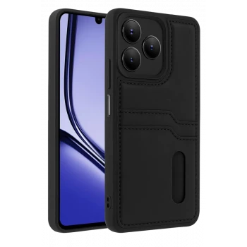 Newface Realme Note 50 4G Kılıf Sara Kartvizitli Deri Kılıf - Siyah