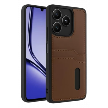Newface Realme Note 50 4G Kılıf Sara Kartvizitli Deri Kılıf - Taba
