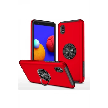 Newface Samsung Galaxy A01 Core Kılıf Elit Yüzüklü Kapak - Kırmızı
