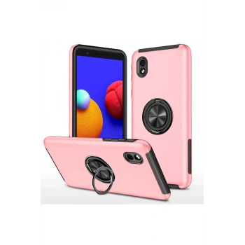 Newface Samsung Galaxy A01 Core Kılıf Elit Yüzüklü Kapak - Pembe