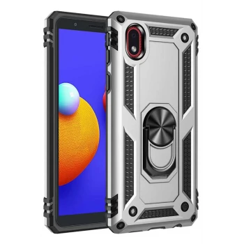 Newface Samsung Galaxy A01 Core Kılıf Sofya Yüzüklü Silikon Kapak - Gümüş