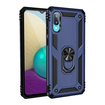 Newface Samsung Galaxy A02 Kılıf Sofya Yüzüklü Silikon Kapak - Lacivert