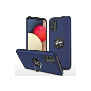 Newface Samsung Galaxy A02S Kılıf Elit Yüzüklü Kapak - Lacivert