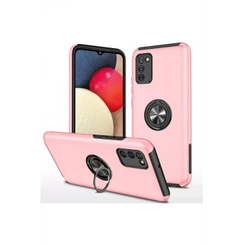 Newface Samsung Galaxy A02S Kılıf Elit Yüzüklü Kapak - Pembe