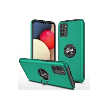 Newface Samsung Galaxy A02S Kılıf Elit Yüzüklü Kapak - Yeşil
