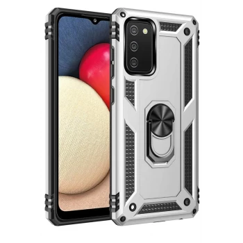 Newface Samsung Galaxy A02S Kılıf Sofya Yüzüklü Silikon Kapak - Gümüş