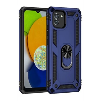 Newface Samsung Galaxy A03 Kılıf Sofya Yüzüklü Silikon Kapak - Lacivert