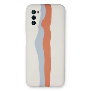 Newface Samsung Galaxy A03S Kılıf Ebruli Lansman Silikon - Beyaz-Turuncu