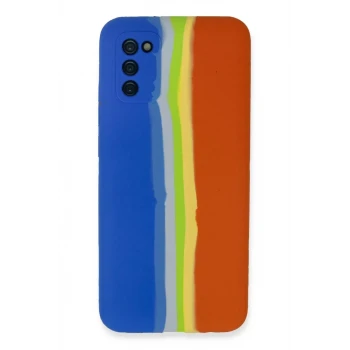Newface Samsung Galaxy A03S Kılıf Ebruli Lansman Silikon - Mavi-Turuncu