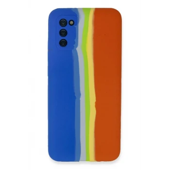 Newface Samsung Galaxy A03S Kılıf Ebruli Lansman Silikon - Mavi-Turuncu