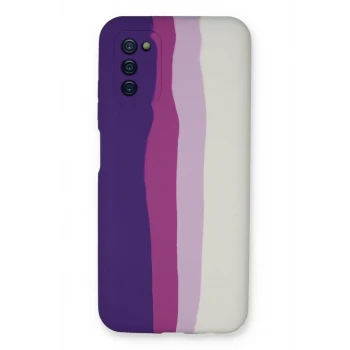 Newface Samsung Galaxy A03S Kılıf Ebruli Lansman Silikon - Mor-Beyaz