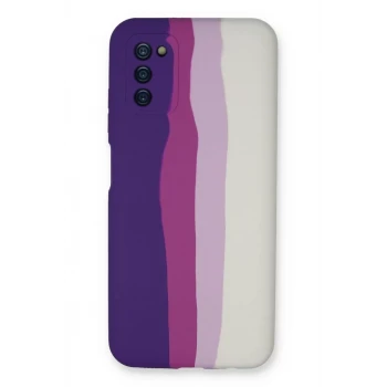 Newface Samsung Galaxy A03S Kılıf Ebruli Lansman Silikon - Mor-Beyaz
