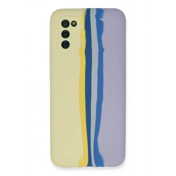 Newface Samsung Galaxy A03S Kılıf Ebruli Lansman Silikon - Sarı-Lila