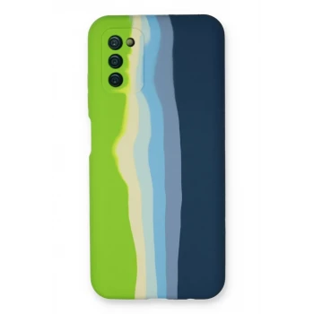 Newface Samsung Galaxy A03S Kılıf Ebruli Lansman Silikon - Yeşil-Koyu Yeşil