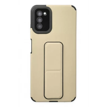 Newface Samsung Galaxy A03S Kılıf Mega Standlı Silikon - Gold