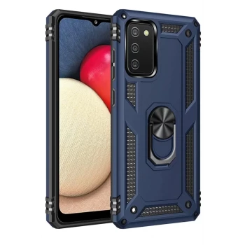 Newface Samsung Galaxy A03S Kılıf Sofya Yüzüklü Silikon Kapak - Lacivert