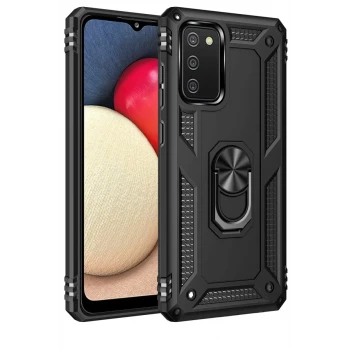 Newface Samsung Galaxy A03S Kılıf Sofya Yüzüklü Silikon Kapak - Siyah