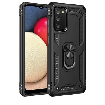 Newface Samsung Galaxy A03S Kılıf Sofya Yüzüklü Silikon Kapak - Siyah
