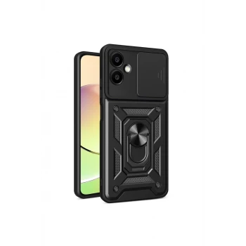 Newface Samsung Galaxy A06 Kılıf Pars Lens Yüzüklü Silikon - Siyah