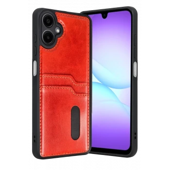 Newface Samsung Galaxy A07 4G Sara Kartvizitli Deri Kılıf - Kırmızı