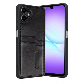 Newface Samsung Galaxy A07 4G Sara Kartvizitli Deri Kılıf - Siyah