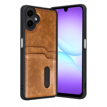 Newface Samsung Galaxy A07 4G Sara Kartvizitli Deri Kılıf - Taba