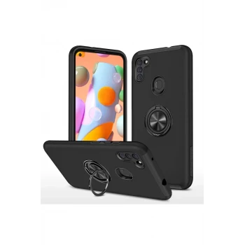 Newface Samsung Galaxy A11 Kılıf Elit Yüzüklü Kapak - Siyah