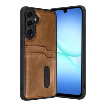 Newface Samsung Galaxy A17 5G Sara Kartvizitli Deri Kılıf - Taba