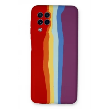 Newface Samsung Galaxy A22 Kılıf Ebruli Lansman Silikon - Kırmızı-Mor
