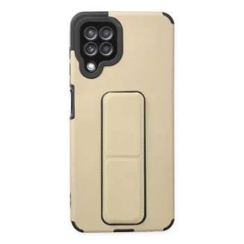 Newface Samsung Galaxy A22 Kılıf Mega Standlı Silikon - Gold