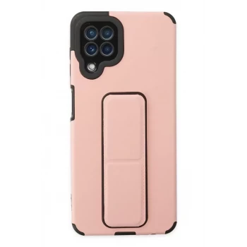 Newface Samsung Galaxy A22 Kılıf Mega Standlı Silikon - Pudra