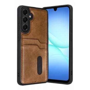 Newface Samsung Galaxy A57 5G Sara Kartvizitli Deri Kılıf - Taba