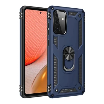 Newface Samsung Galaxy A72 Kılıf Sofya Yüzüklü Silikon Kapak - Lacivert