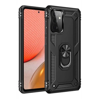Newface Samsung Galaxy A72 Kılıf Sofya Yüzüklü Silikon Kapak - Siyah