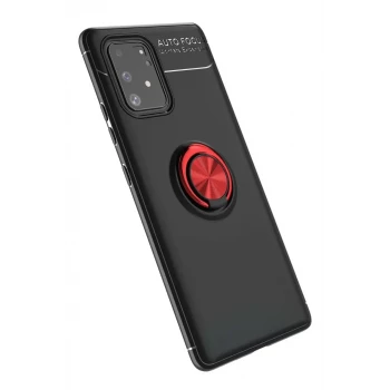 Newface Samsung Galaxy A91 / S10 Lite Kılıf Range Yüzüklü Silikon - Siyah-Kırmızı