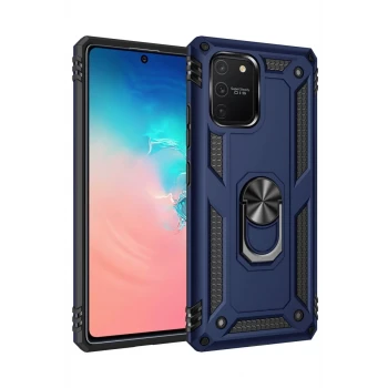 Newface Samsung Galaxy A91 / S10 Lite Kılıf Sofya Yüzüklü Silikon Kapak - Lacivert