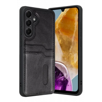 Newface Samsung Galaxy M15 Sara Kartvizitli Deri Kılıf - Siyah