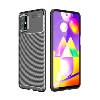 Newface Samsung Galaxy M31S Kılıf Auto Focus Karbon Kapak - Siyah