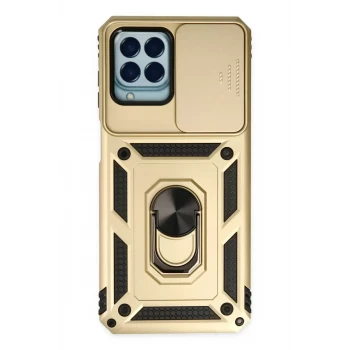 Newface Samsung Galaxy M33 Kılıf Pars Lens Yüzüklü Silikon - Gold