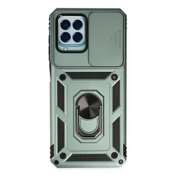 Newface Samsung Galaxy M33 Kılıf Pars Lens Yüzüklü Silikon - Yeşil