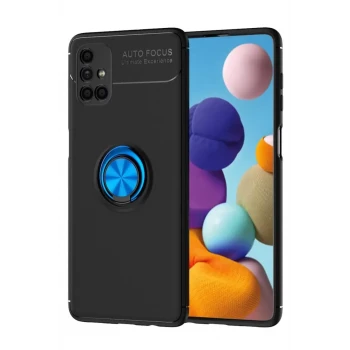Newface Samsung Galaxy M51 Kılıf Range Yüzüklü Silikon - Siyah-Mavi
