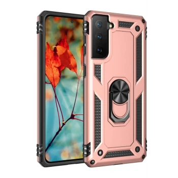 Newface Samsung Galaxy S21 Kılıf Sofya Yüzüklü Silikon Kapak - Rose