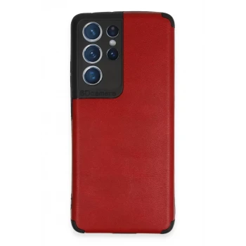 Newface Samsung Galaxy S21 Ultra Kılıf Loop Deri Silikon - Kırmızı